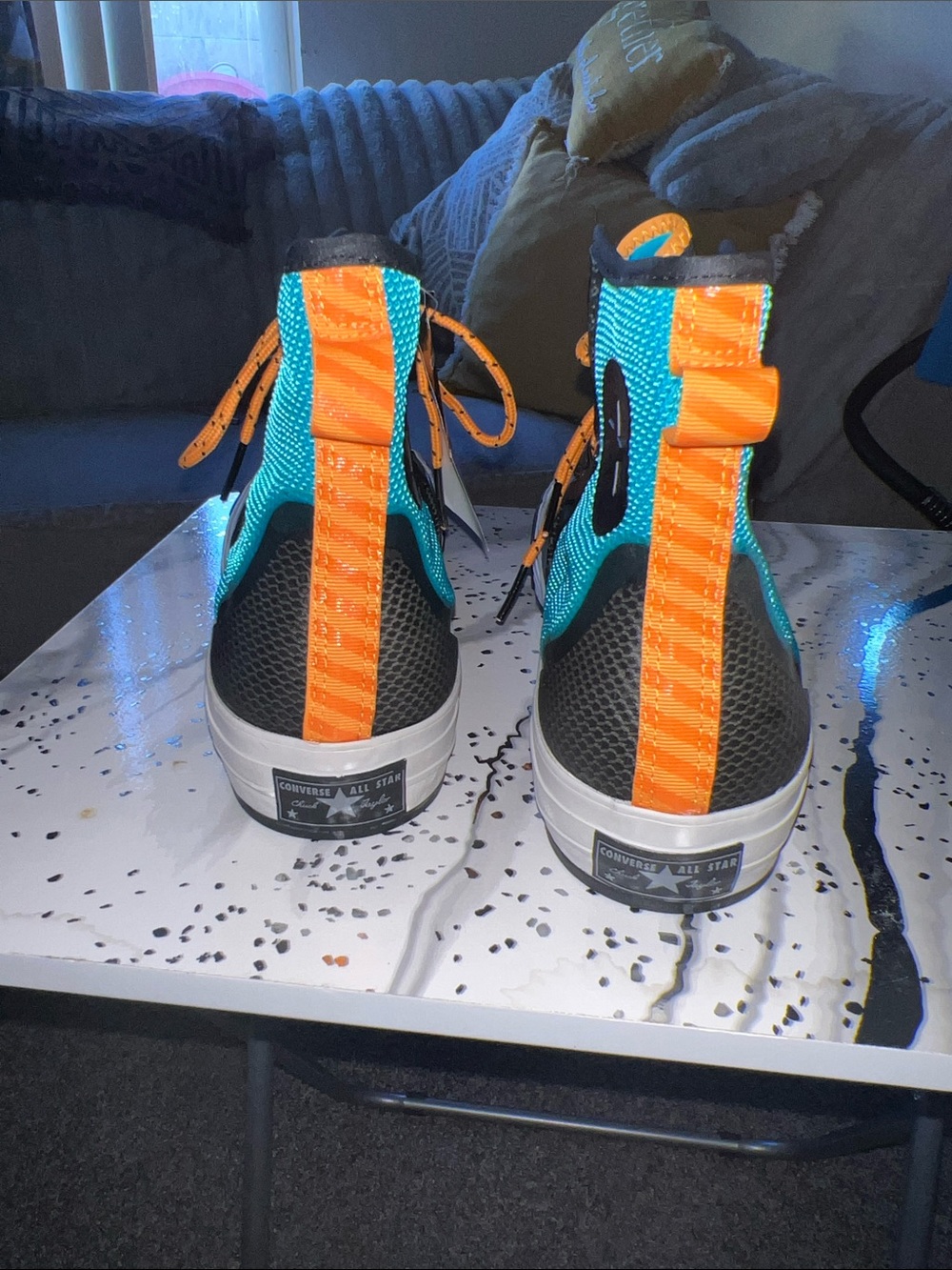 Converse Kids Black and Teal High-Tops with Orange Laces - Picture 3 of 8